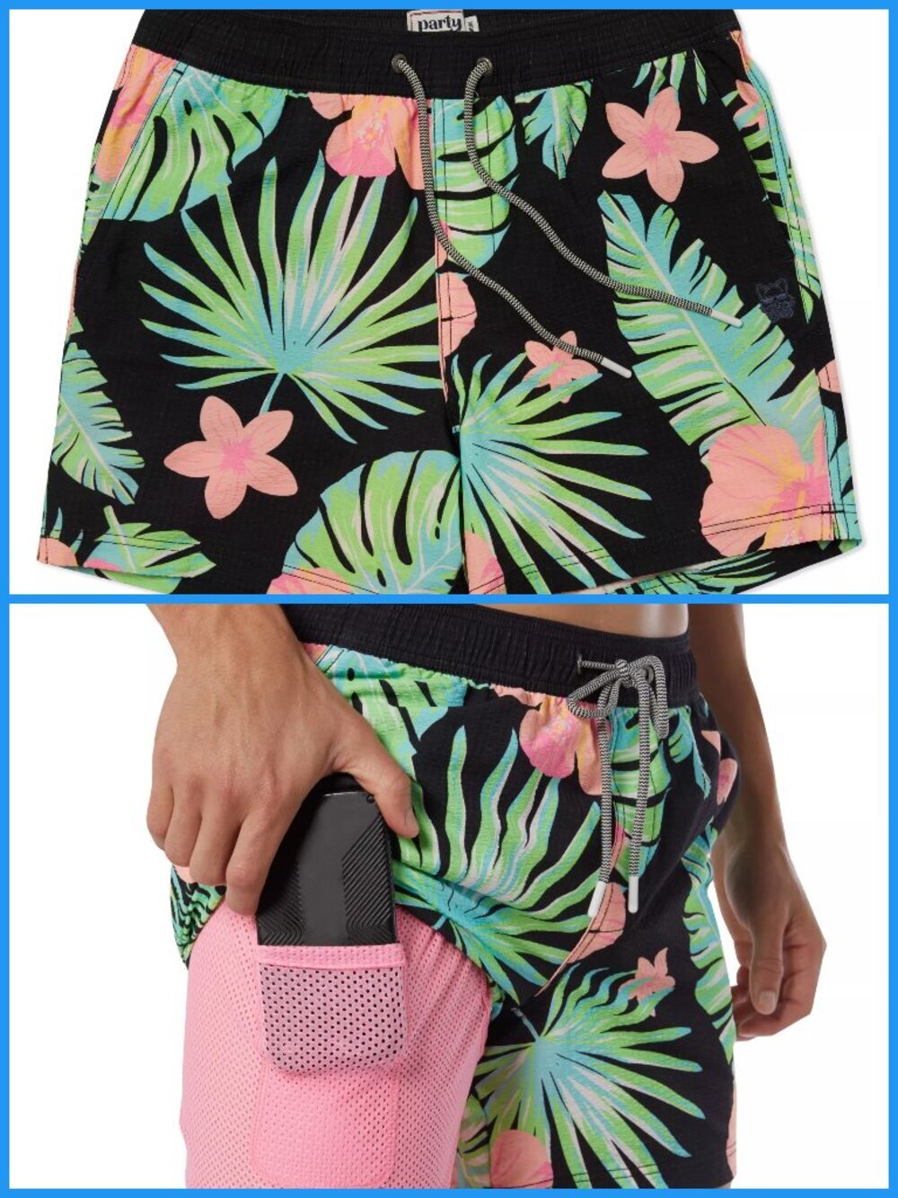 XL - Mens Party Pants Seersucker Swimsuit Bottom - Black Miami Vibes